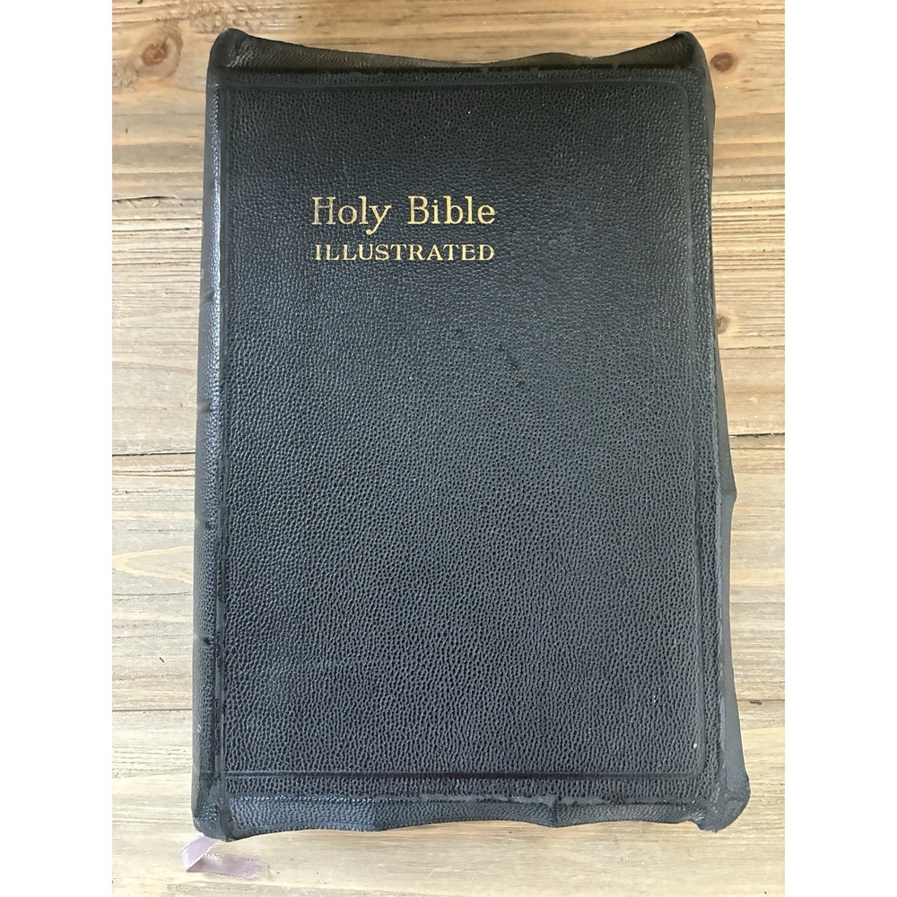 VTG 1940 Black Leather Holy Bible Illustrated KJV
